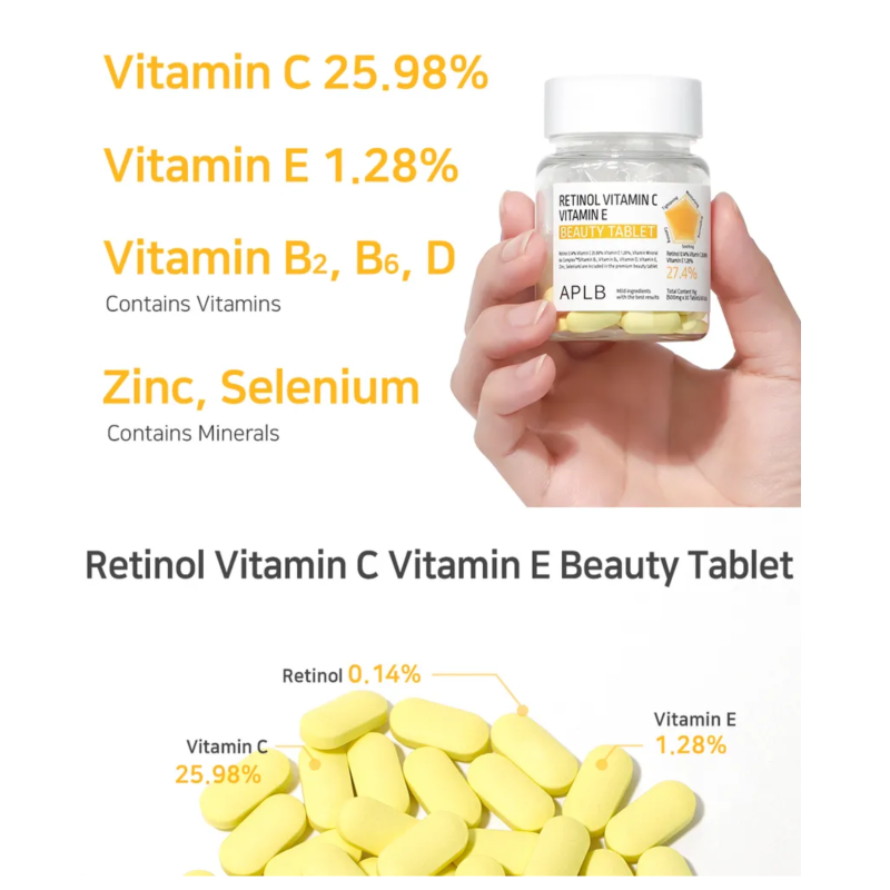 APLB Retinol Vitamin C Vitamin E Beauty Tablet 500mg x 30 Tablets